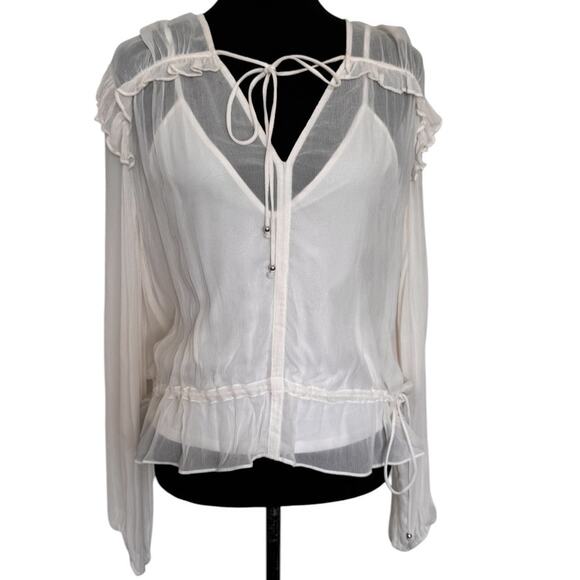 NEW BCBGMAXAZRIA Women's Chiffon Bishop Sleeve Blouse Size S - Picture 3 of 8